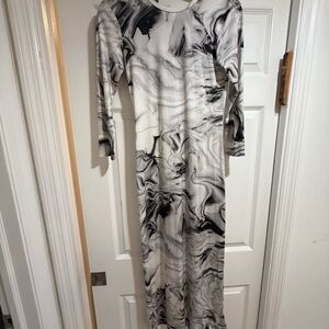 Stradivarius Black and Gray Bodycon Dress Crew Neck